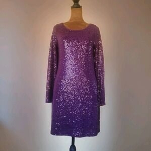 Express Dress Size S Purple Sequins Knee Length Sheath Party‎ Holiday Stretch